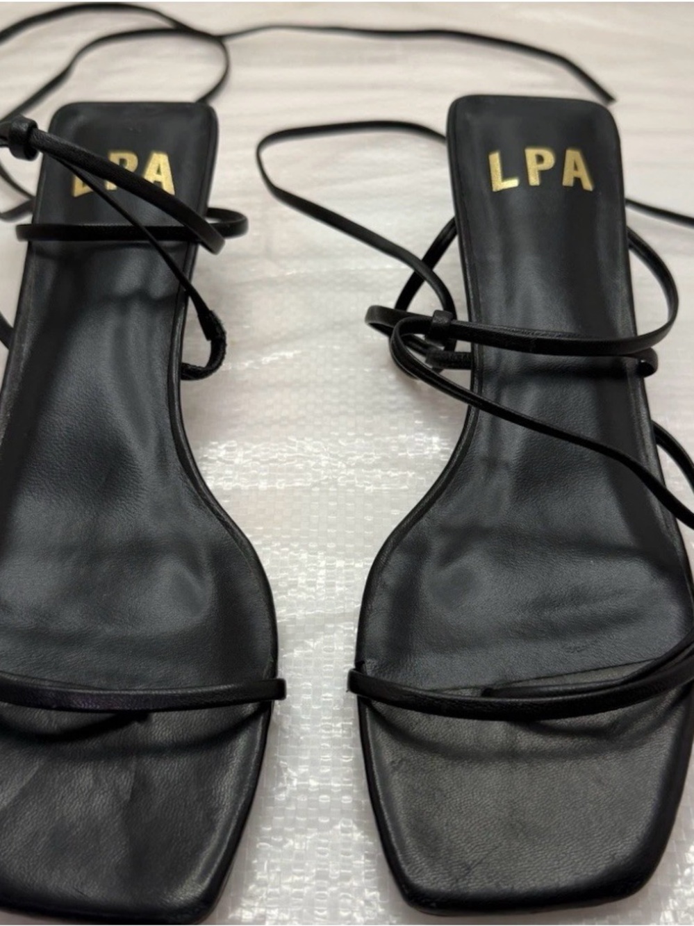 LPA Black Strappy Square-Toe Lace-Up Sandals